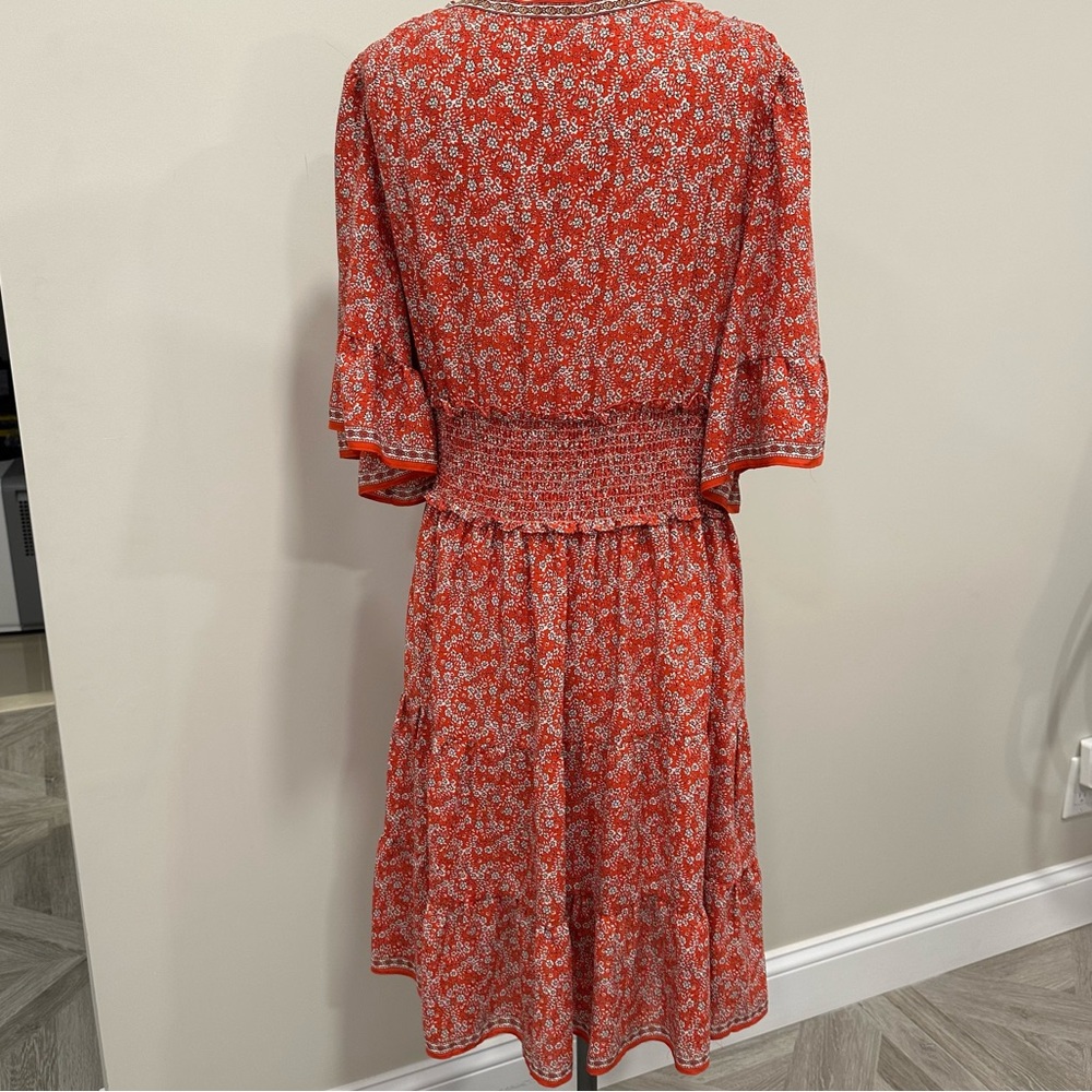 MAX STUDIO Floral Surplice Neck Ruffled Red Ivory Dress Size XL - Picture 5 of 12